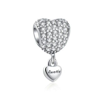 Silver White Gems on Heart Auntie Charm