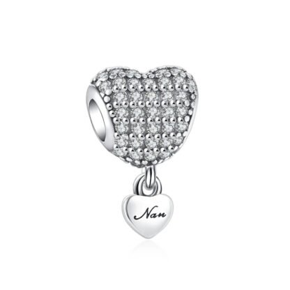 Silver White Gems on Heart Nan Charm
