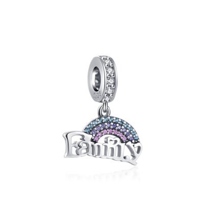 Silver Sparkly Rainbow Family Charm