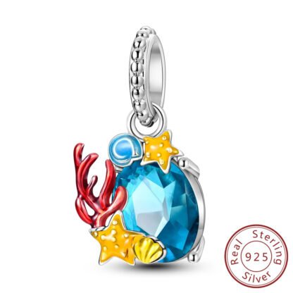 Silver Coral Starfish Ocean Blue Gem Aquatic Charm