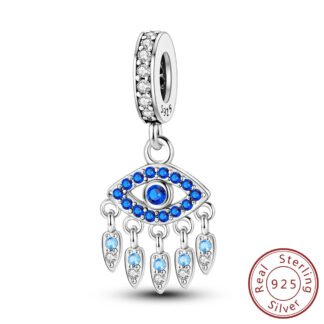 Silver Eye Dangle Drops Blue Gems Charm
