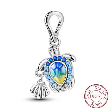 Silver Blue Turtle Seashell Ocean Charm