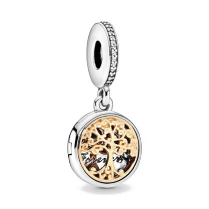 Silver Round Golden Curly Tree Forever Charm