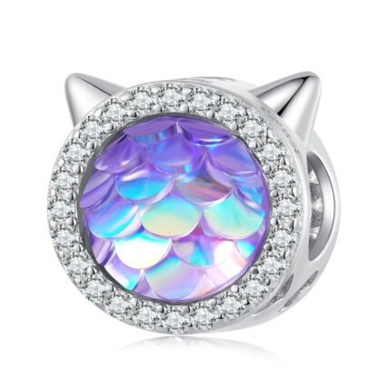 Silver Sparkly Round Prismatic Scale Horned Charm