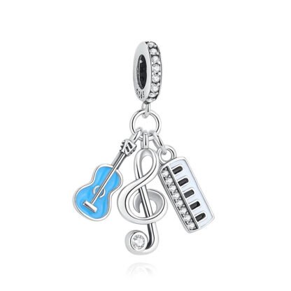 Silver Treble Clef Keyboard Blue Guitar Musical Charm