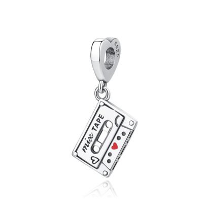 Silver Cassette Mix Tape Heart Music Charm - Image 2