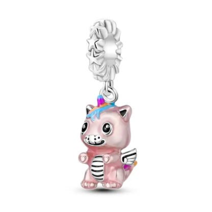 Silver Cute Pink Baby Unicorn Charm