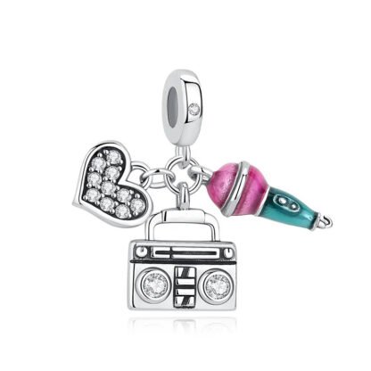 Silver Radio Microphone Heart Music Charm