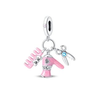 Pink Stylist Hairdresser Barber Scissor Comb Kit Charm
