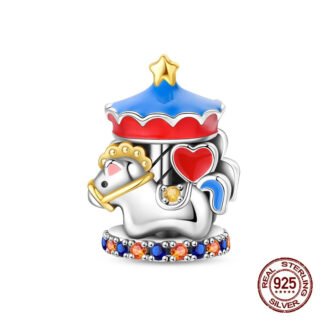 Silver Colorful Children Pony Merry Go Round Charm