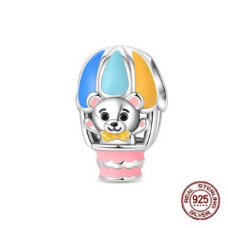 Silver Teddy Bear Hanging Play Hot Air Balloon Travel Charm