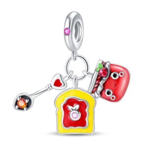 Silver Strawberry Jam Toast Breakfast Food Charm