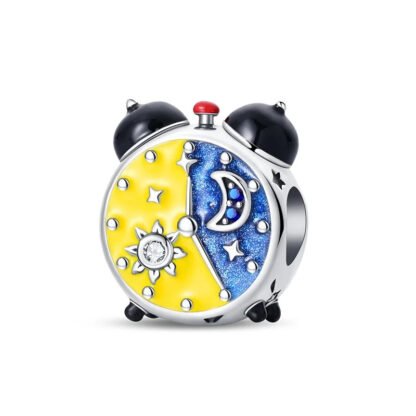 Silver Day and Night Cosmos Alarm Clock Charm