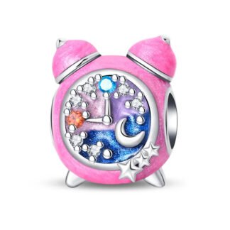 Silver Pink Day and Night Cosmos Alarm Clock Charm