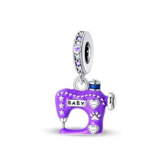 Silver Purple Stitching Baby Sewing Machine Charm
