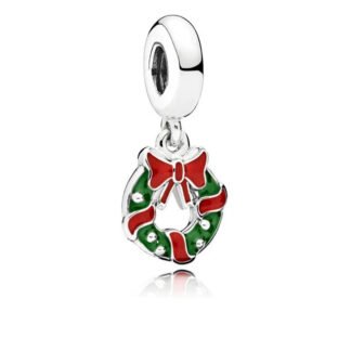 Silver Christmas Holiday Wreath Winter Celebration Charm