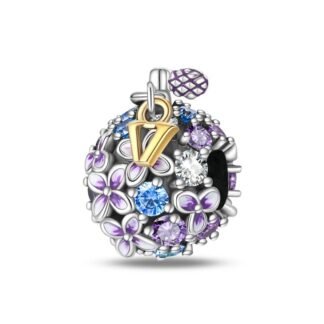 Silver Purple Petals Luxury Grenade Sphere Charm
