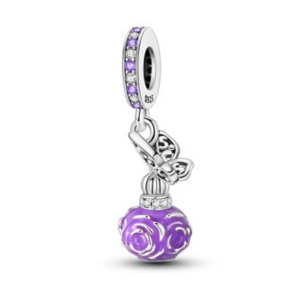 Silver Butterfly Purple Potion Bottle Fantasy Charm