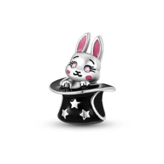 Silver Black Top Hat Bunny Rabbit Magician Trick Charm