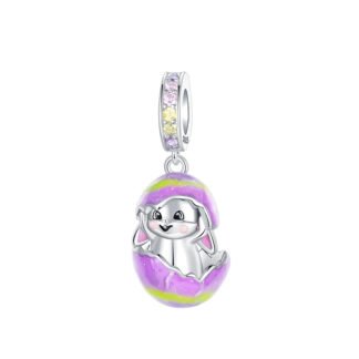 Silver Violet Green Hatched Baby Bunny Easter Egg Charm