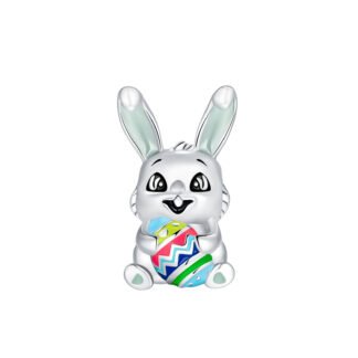 Silver Cheerful Mint Bunny Rabbit Easter Egg Holiday Charm