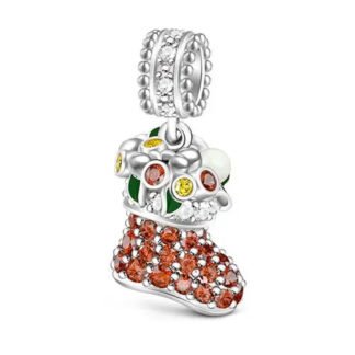 Silver Cozy Sock Orange Gems Charm