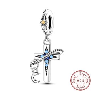 Silver Cross Astrological Crescent Cosmology Charm