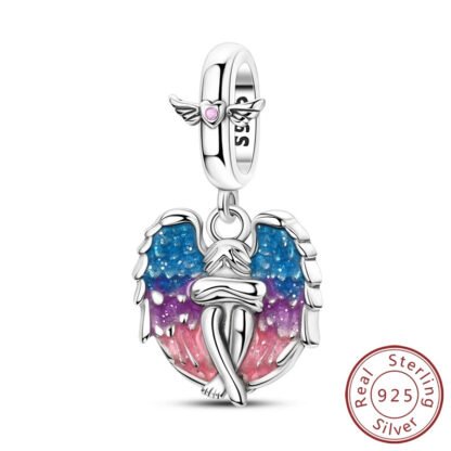 Silver Gradient Winged Angel Sitting Contemplation Divine Charm