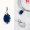 Silver Blue Piece Oval Mirror Medal Charm - Image 2
