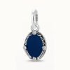 Silver Blue Piece Oval Mirror Medal Charm