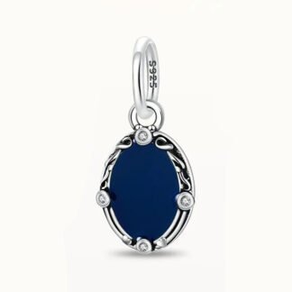 Silver Blue Piece Oval Mirror Medal Charm