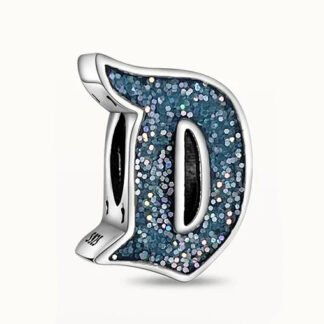 Silver Glittery Blue Futuristic Letter D Charm