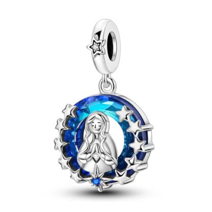 Silver Blue Aura Woman Girl Praying for Peace Charm