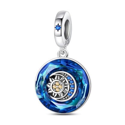 Silver Blue Plate Lunar Solar Astronomy Charm