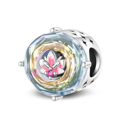 Silver Pastel Rainbow Mini Lotus Bloom Cylindrical Charm