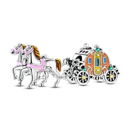Silver Cinderella Pumpkin Carriage Horses Fantasy Fairytale Charm
