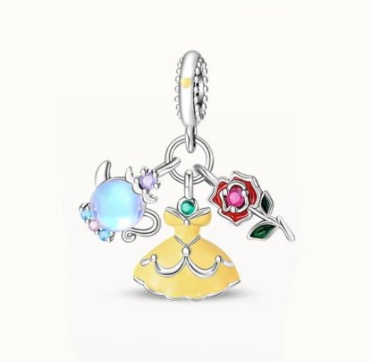 Silver Beauty and the Beast Gown Dress Icon Rose Story Charm