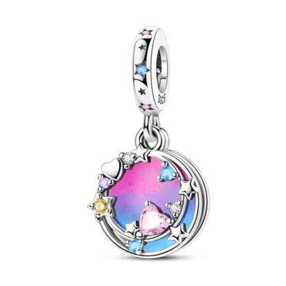 Silver Dreamy Space Aesthetic Stars Crescent Moon Charm