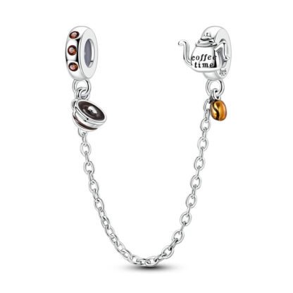 Silver Coffee Bean Cup Kettle Drinking Time Charm