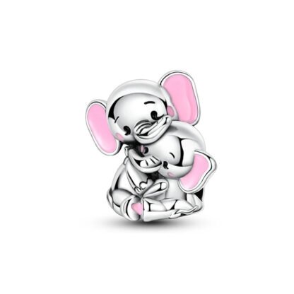 Silver Elephants Pink Ears Cozy Parental Hug Charm