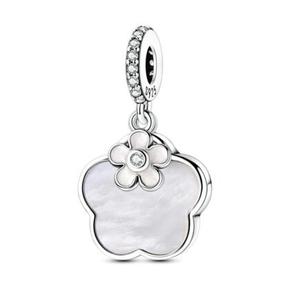 Silver Geometric Gray Cloud White Daisy Charm