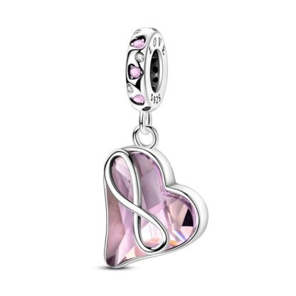 Silver Eternal Pink Crystal Heart Charm