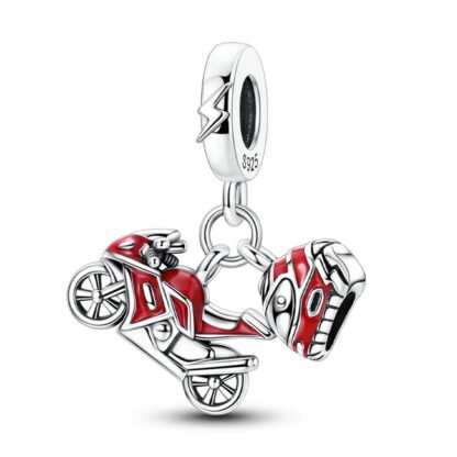 Silver Red Racer Motorcycle Helmet Gearhead Charm