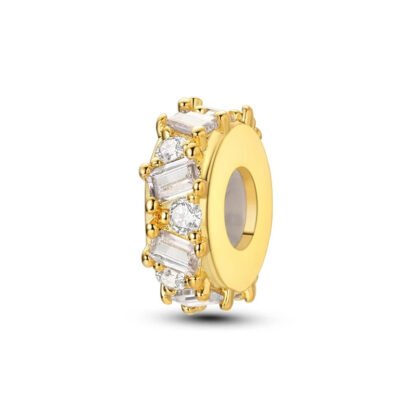 Golden Gear White Crystal Gems Charm