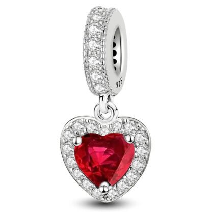 Silver Red Crystal Heart Amulet Charm