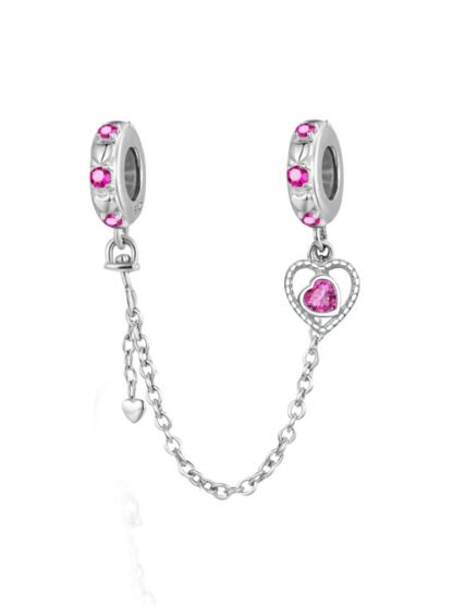 Silver Pink Heart Aesthetic Cutesy Chain Charm