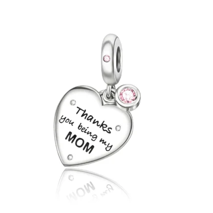 Silver Heart Thankful Message For MOM Family Charm