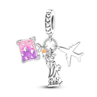 Silver Airplane Liberty Statue Pink Luggage Travelling Charm