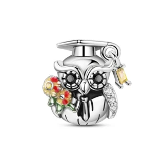 Silver Graduating Smart Owl Flower Brooch Education Charm