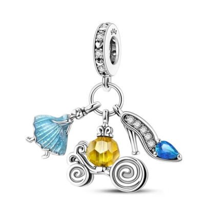 Silver Crystal Heel Cinderella Carriage Fairytale Charm